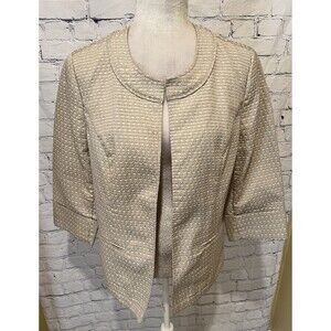 Coldwater Creek Women’s Textured Gray With Yellow Stripes 3/4 Sleeves Blazer 10